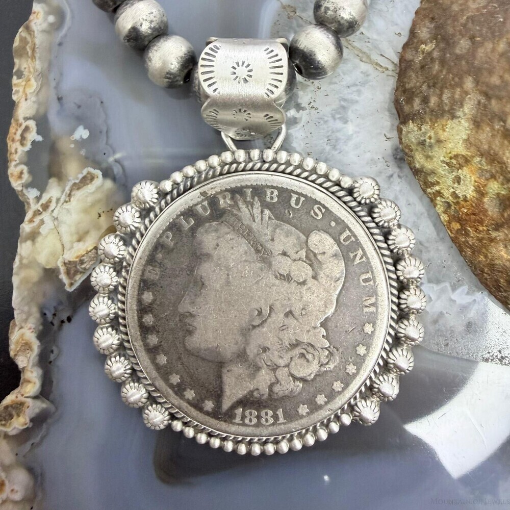 1881 Genuine 90% Silver Morgan Dollar Decorated Unisex Pendant